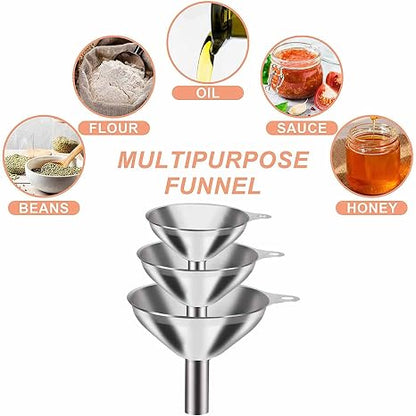 Stainless Steel Funnels, Set of 3