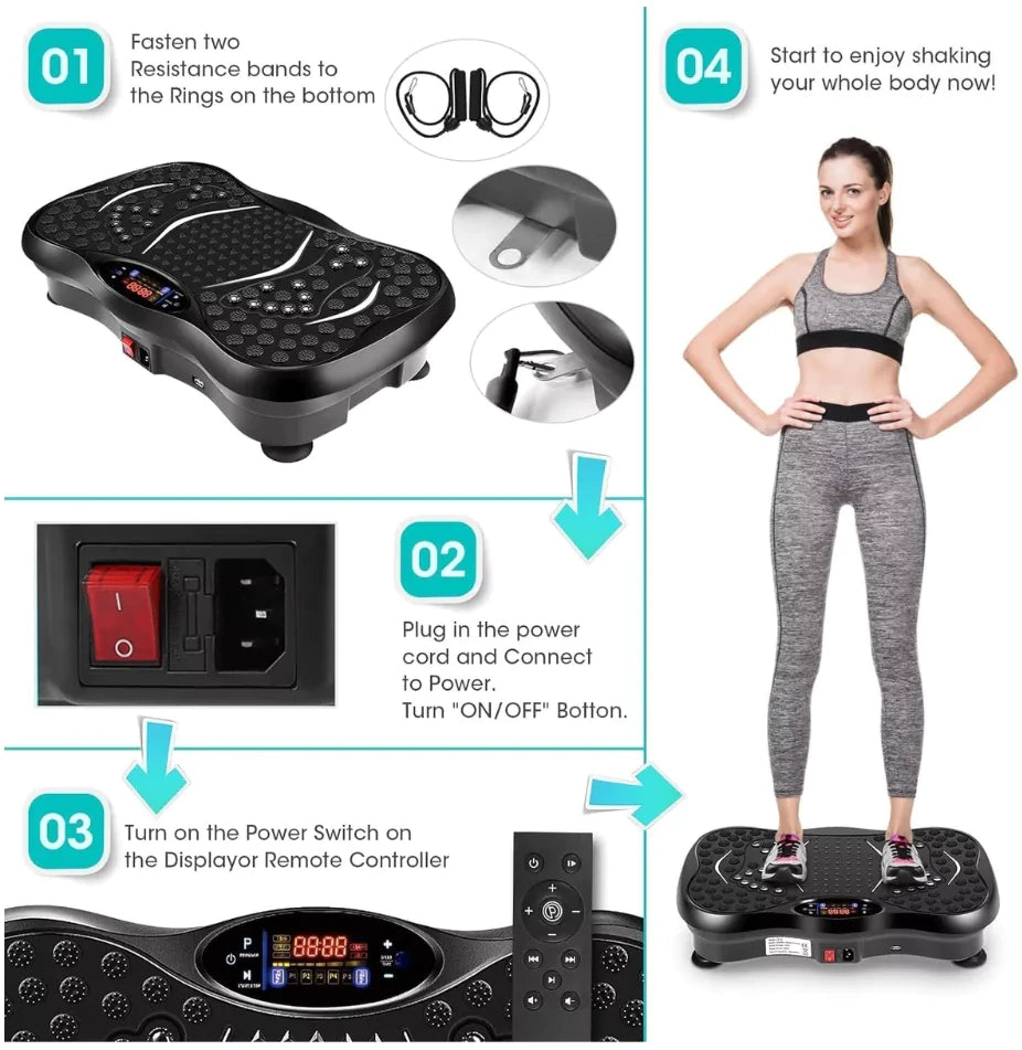 Max Strength Vibration Plate with Remote Control and LED Display, Black with Bluetooth
