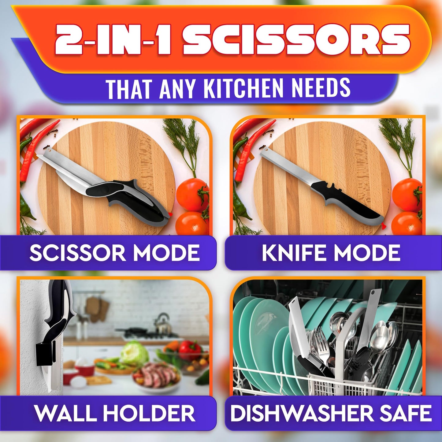 2 in 1 Kitchen Scissors for Food – Stainless Steel 9.5"