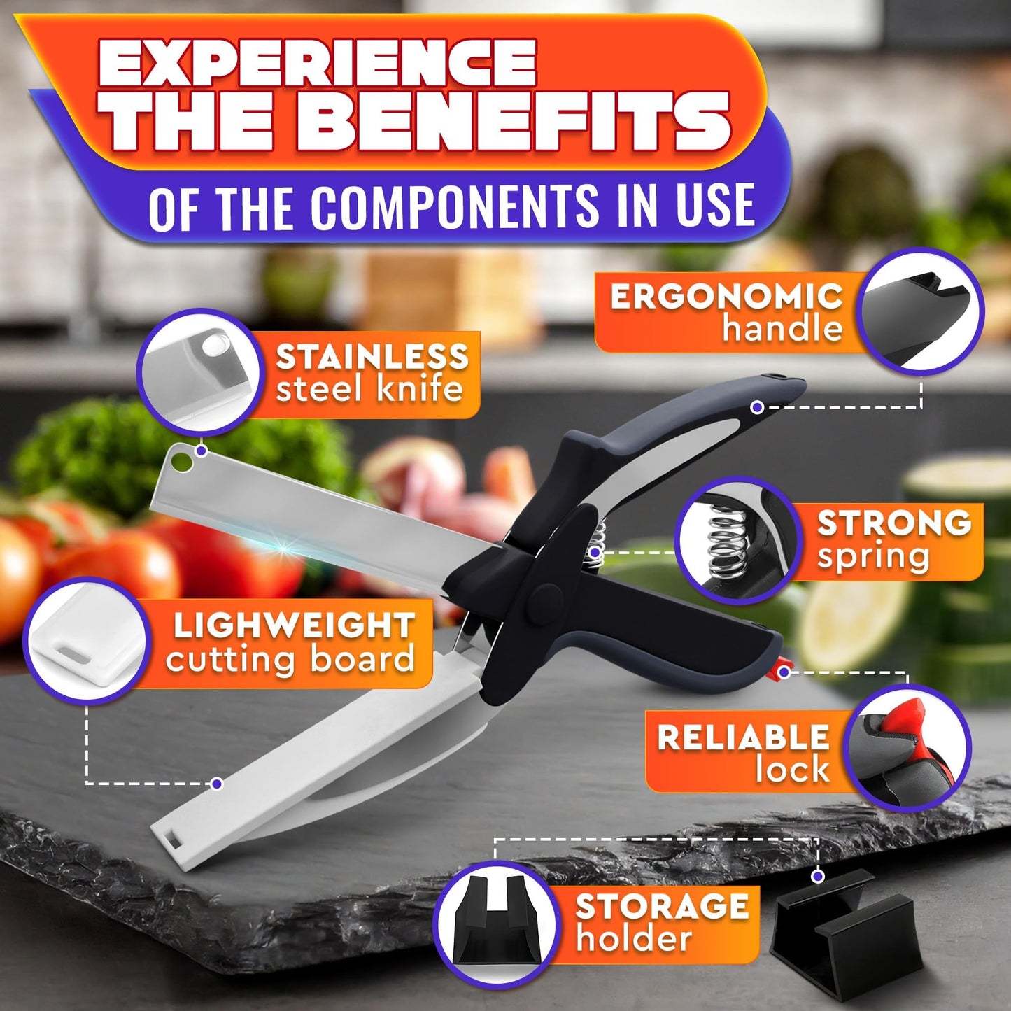 2 in 1 Kitchen Scissors for Food – Stainless Steel 9.5"