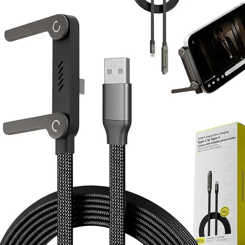 240W PD USB-C Cable with Foldable Phone Holder